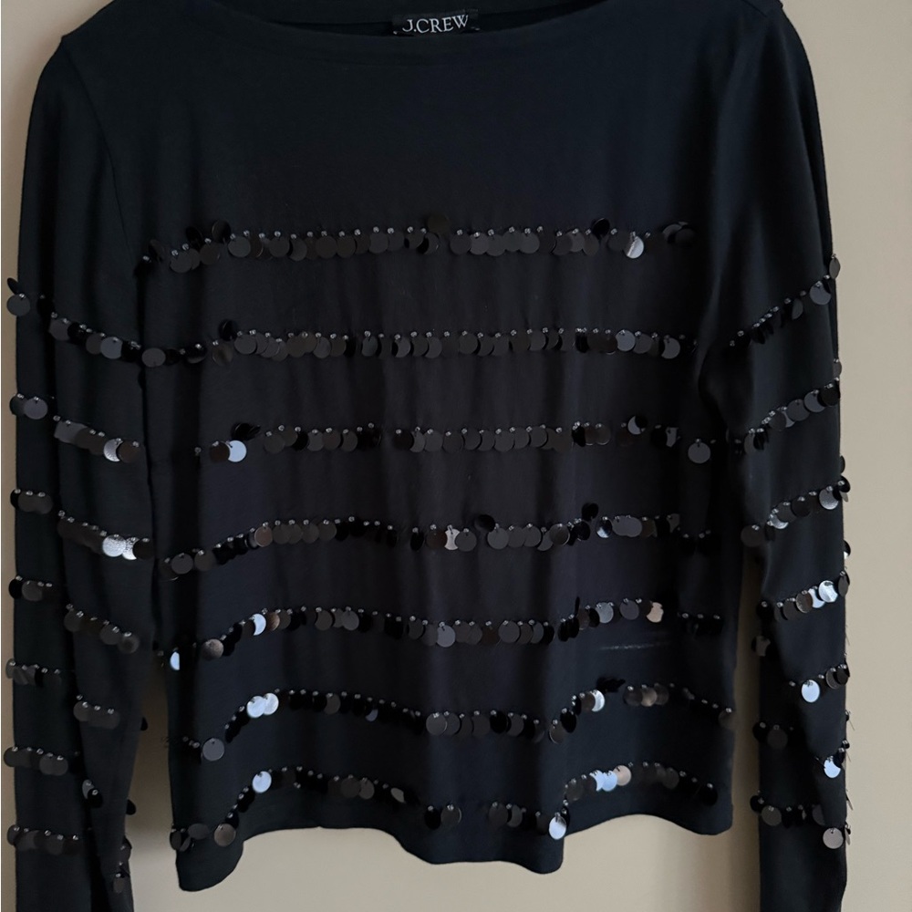 J. Crew Black Long-Sleeve Sequin Stripe Top